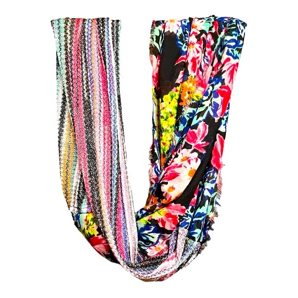 Beautiful Floral Silvery Multicolor Stripe Infinity Scarf - Picture 3 of 5